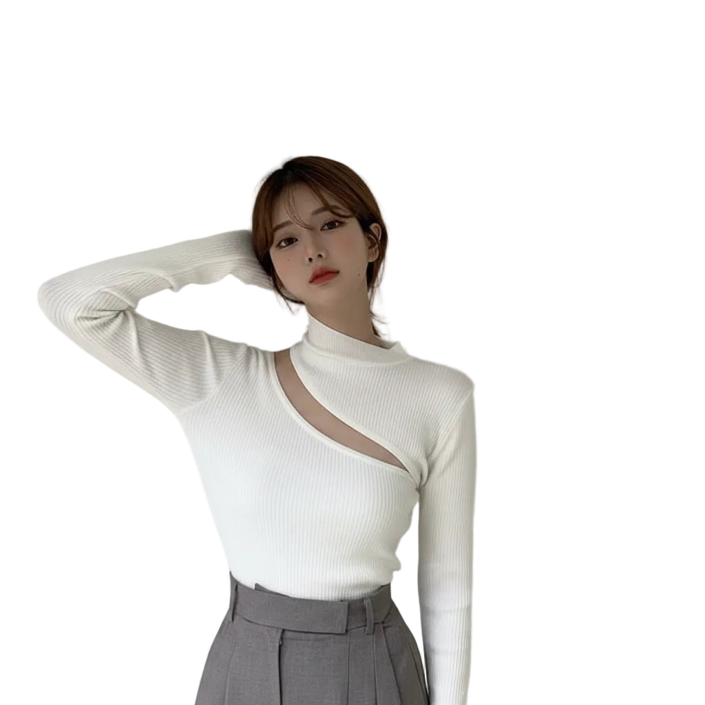 Women's Hollow Knit Off Shoulder Pullover Sweater