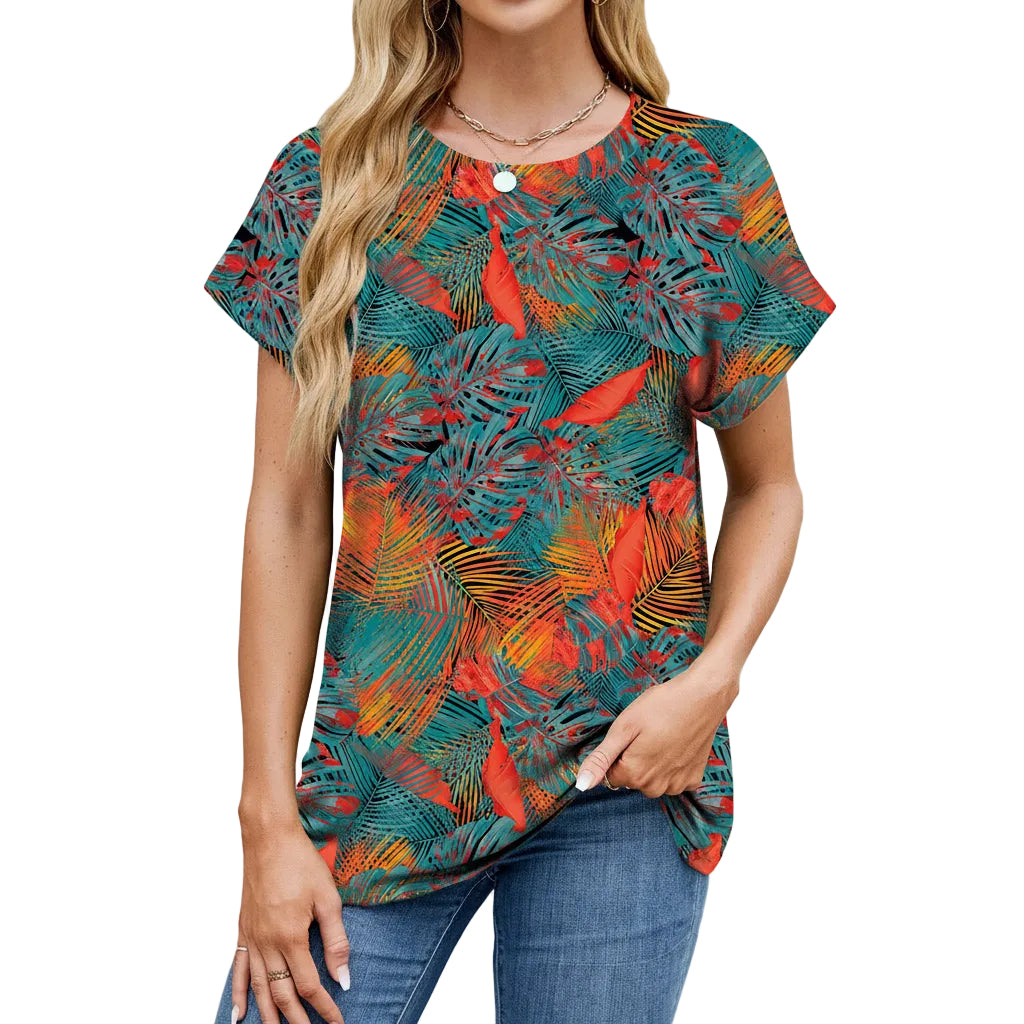 Women's Personality Printed Loose Fit Casual T Shirt